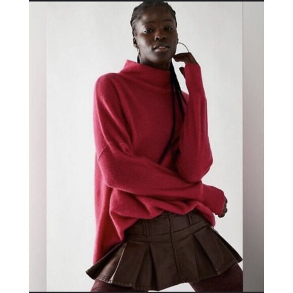 New Free People Ottoman Cashmere Tunic Sweater Hot Hot Pink Oversized - Picture 1 of 7